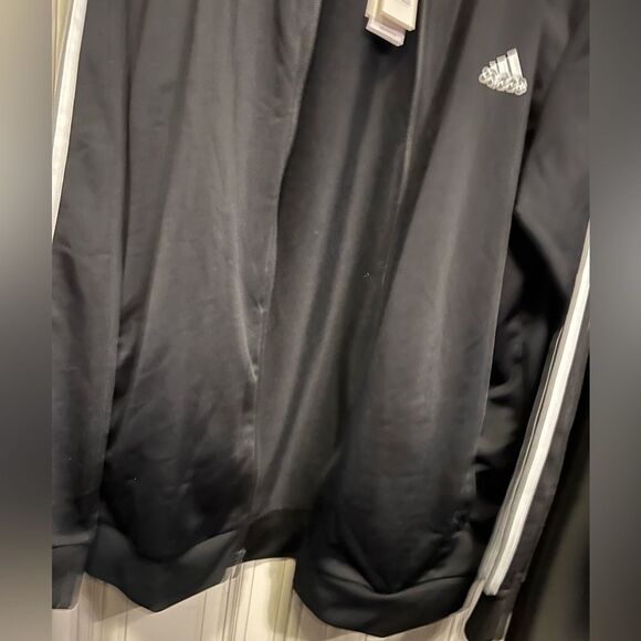 Adidas Men's Black Zip Front Jacket White Stripes Pockets Size XL - Picture 6 of 10